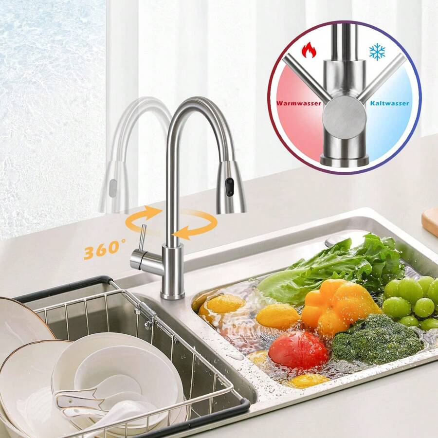 360° Rotating Kitchen Faucet With 2 Spray Modes, Water-Saving Sink Tap