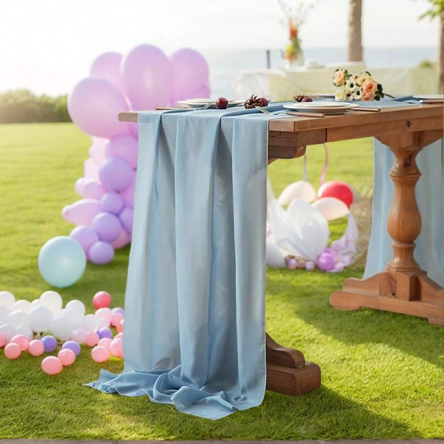 1 pièce Chemin de table en mousseline de soie unicolore, style campagne romantique 70*300cm, fibre de polyester, convient pour les mariages en extérieur, les thés de mariage, les fêtes d'enfants, les fêtes d'anniversaire, la décoration de table à manger