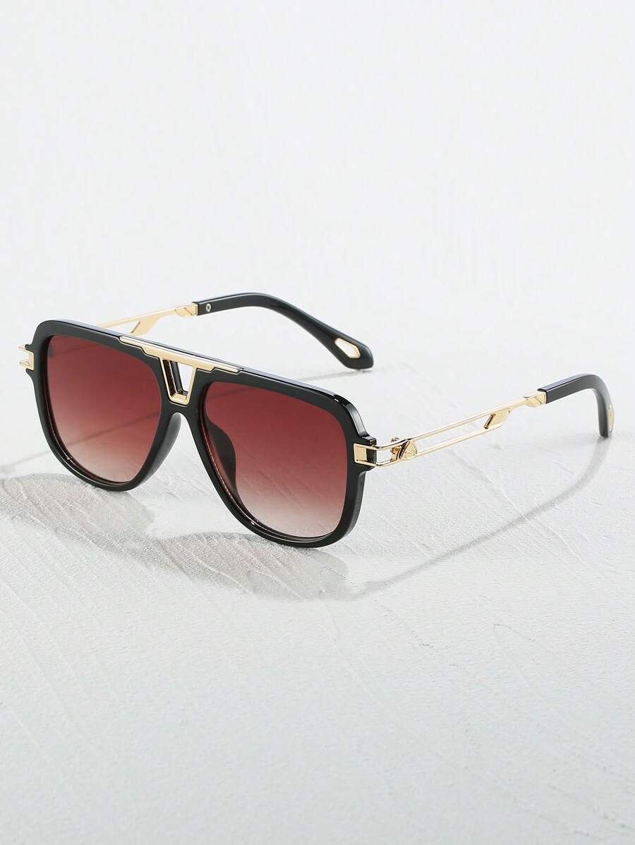 1 Pair Men's Plus Size Metal Oversized Square Vintage Casual Versatile Decorative Fashion Sunglasses, Suitable For Outdoor