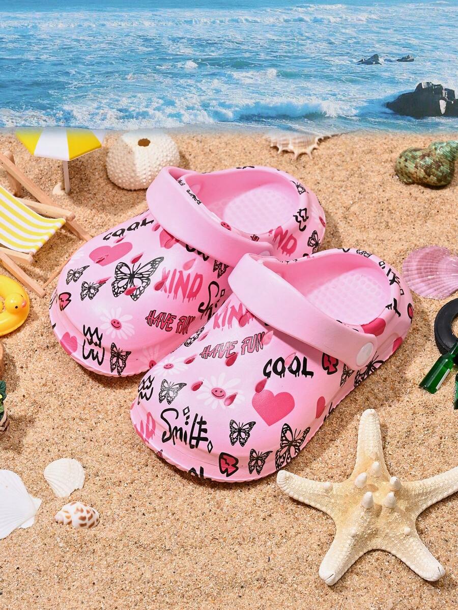 1 Pair Girls Comfortable Fashion Casual Lightweight Cute Cartoon Printed Breathable Beach Sandals, Suitable For Summer