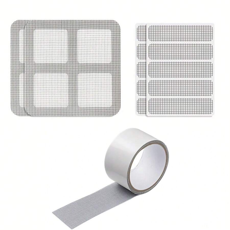 1 Pieza Kit de reparación de pantalla de ventana, cintas de malla de fibra de vidrio de 3 tamaños, parches autoadhesivos para reemplazar pantallas dañadas en puertas y ventanas con malla