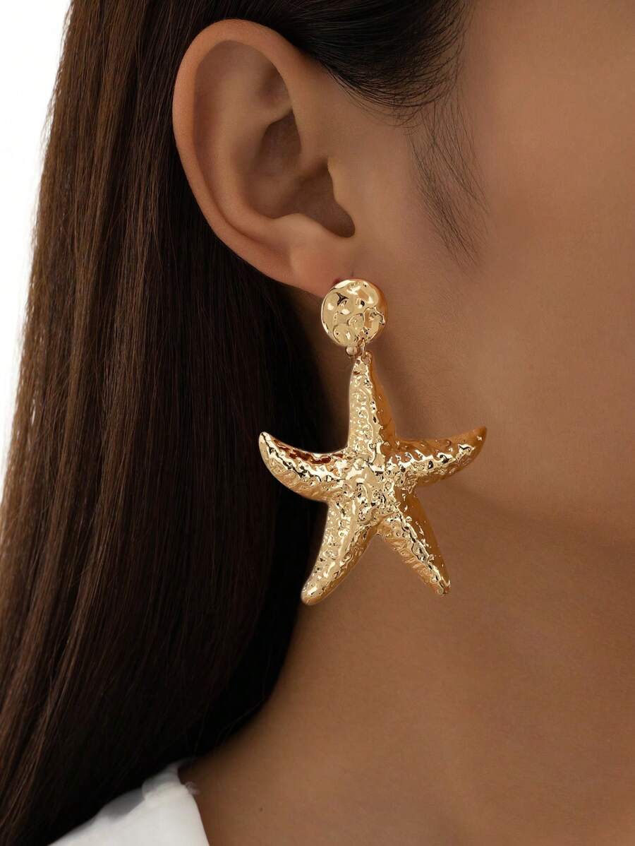 1 Pair Gothic Punk Exaggerated Starfish Design Earrings, Charming Ocean Themed Jewelry Suitable For Beach Travel, Casual Gatherings, Gifts For Friends