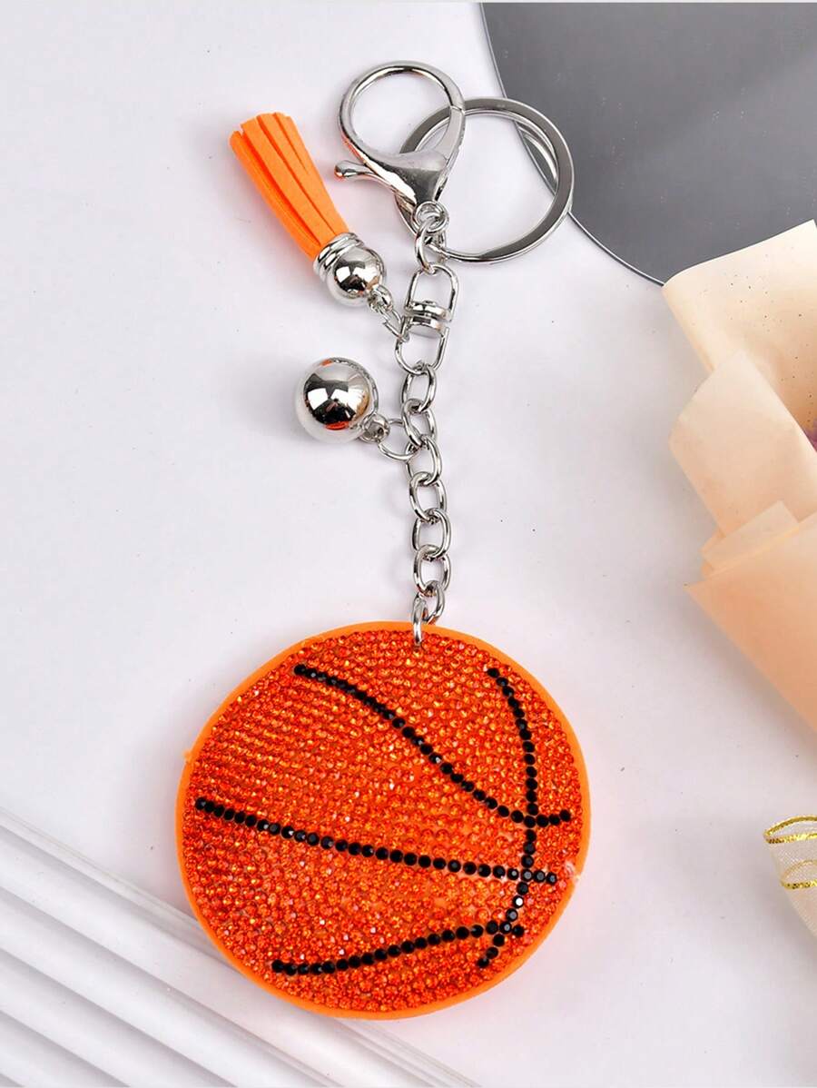 Llavero con decoración de baloncesto con strass, mini borla con decoración de moda para bolso