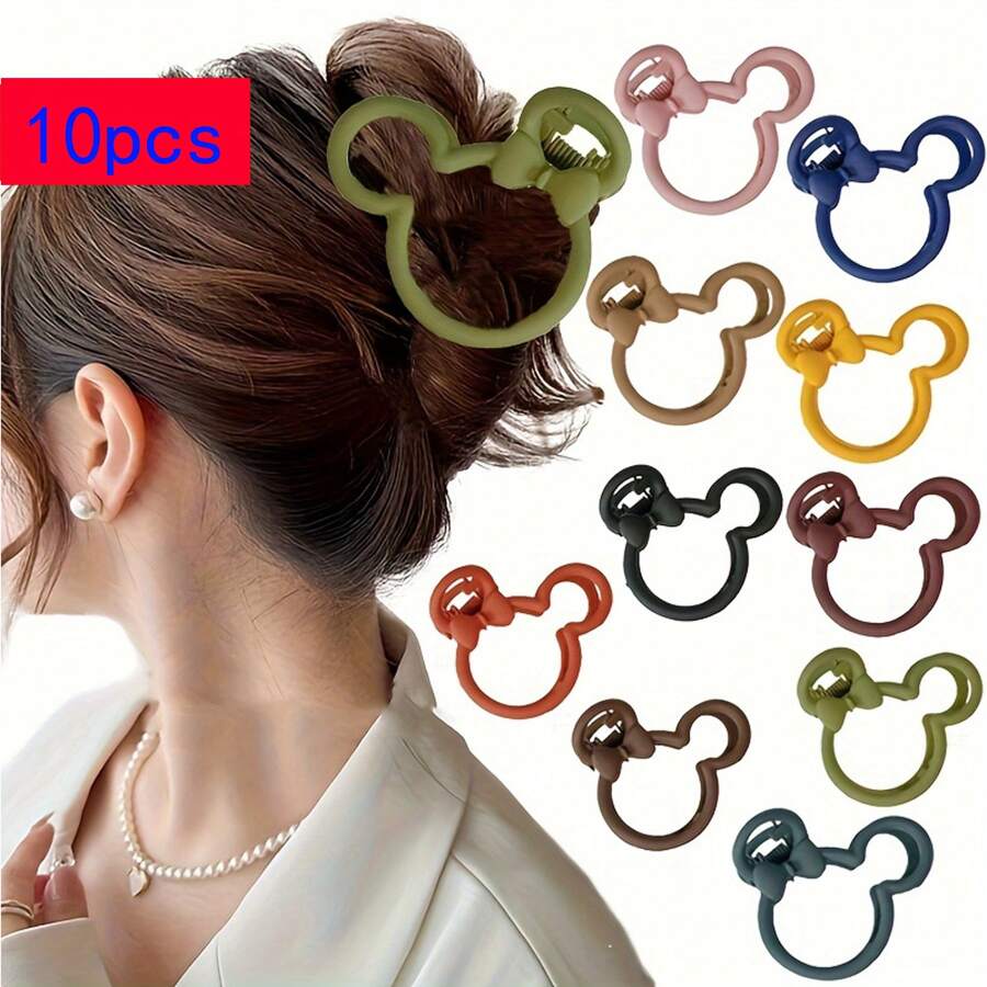 10pcs Korean Internet Celebrity Bear Rubber Hairpin Hair Bun Elegant Temperament Back Of The Head Grab Hair Cute Cartoon Solid Color