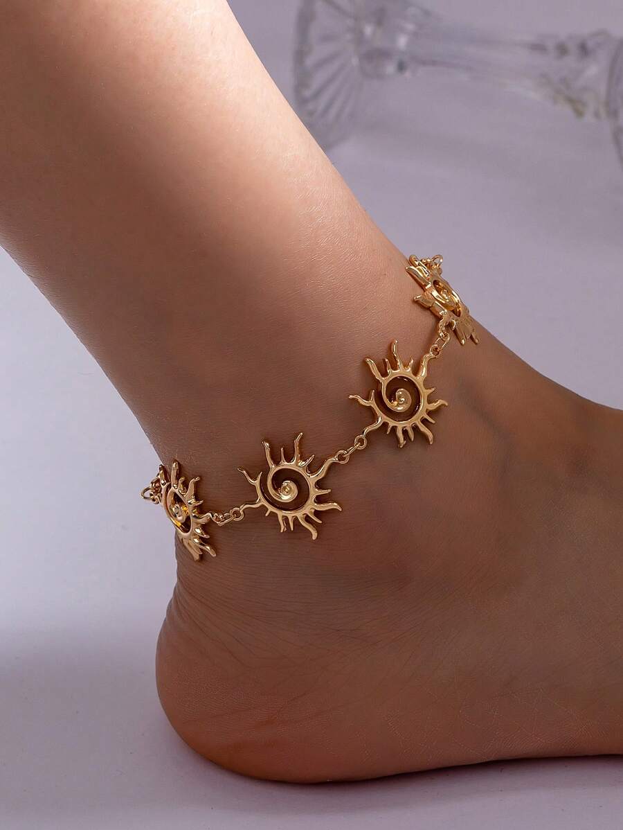 1 Pc Golden Color Spiral Sunburst Anklet For Women , Summer Foot Jewelry ,Beachy Style Foot Ankle Bracelet