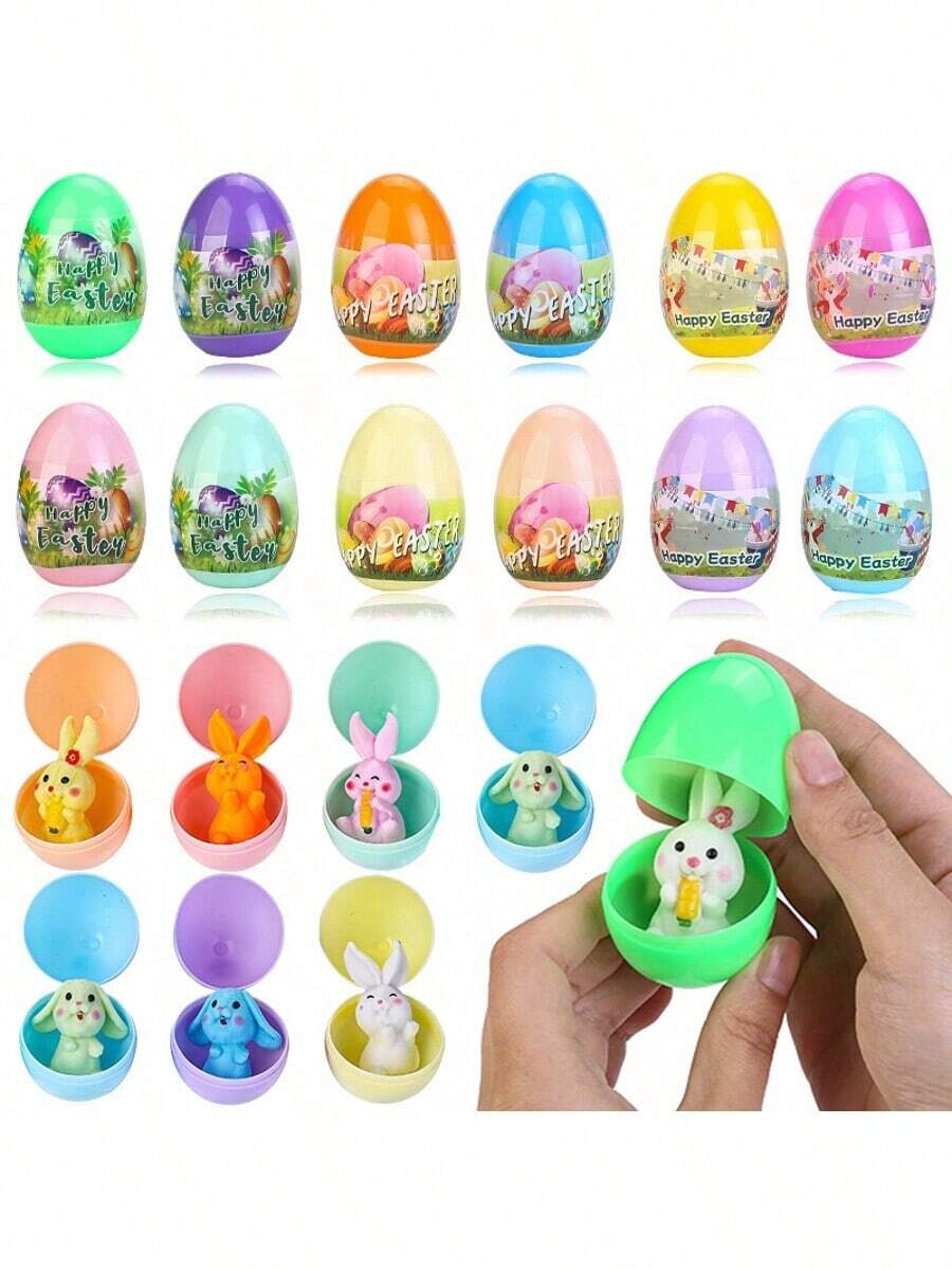 3pcs Bunny Opening Gacha Eggshell Squeeze Stress Relief Capsule Blind Box, Eggshell Colors & Styles Randomly Shipped, For Party Giveaway