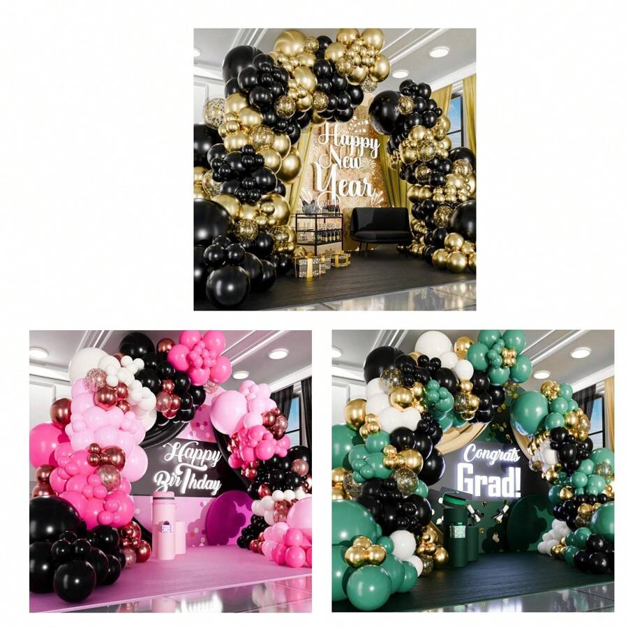 Kit de arco de globos fuksias dorados y verdes - Globos blancos, dorados y negros pequeños y grandes - Decoración de fiesta para graduación, cumpleaños, compromiso, Halloween, eventos
