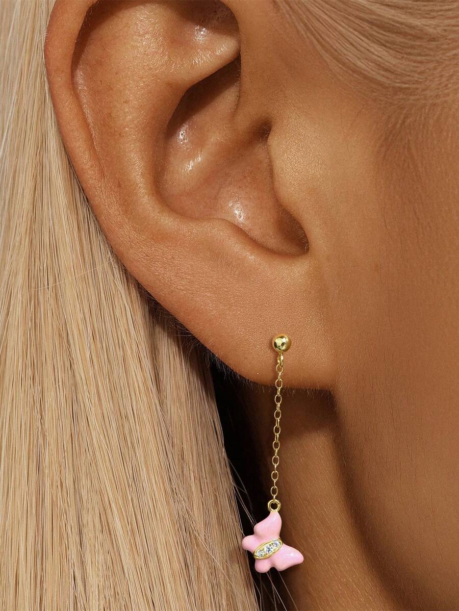 1 par de pendientes con diseño de mariposa con flecos y efecto goteo de plata de ley 925 para mujeres, para uso diario, boda, fiesta, compromiso, aniversario y Día de San Valentín