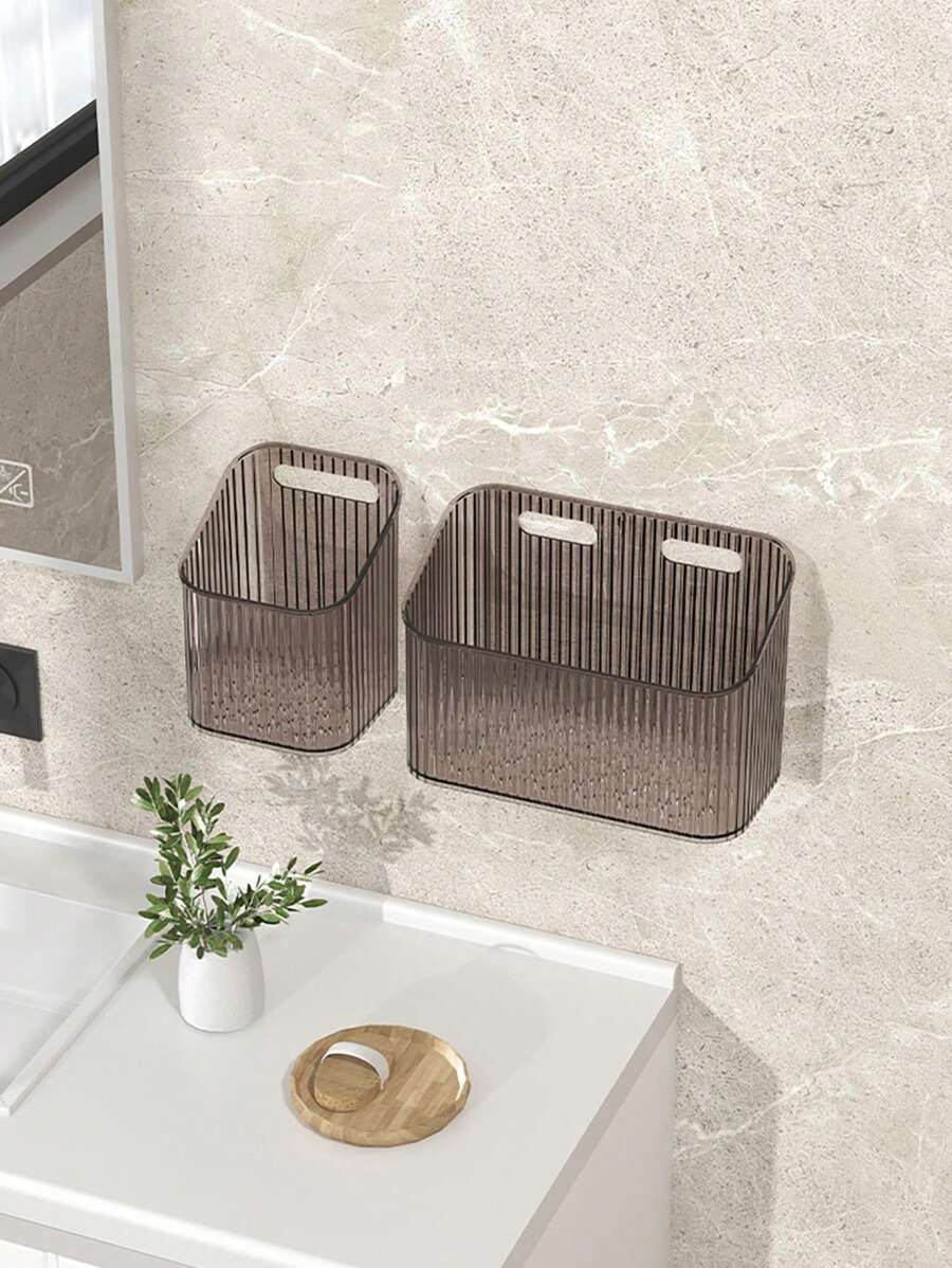 2PCS NO DRILL BATHROOM WALL MOUNTING SHELF - Space-Saving, Easy-To-Install Organiser For Bathrooms And Kitchens, Plastic Storage, Suitable For Toiletries And Cosmetics Back To School
