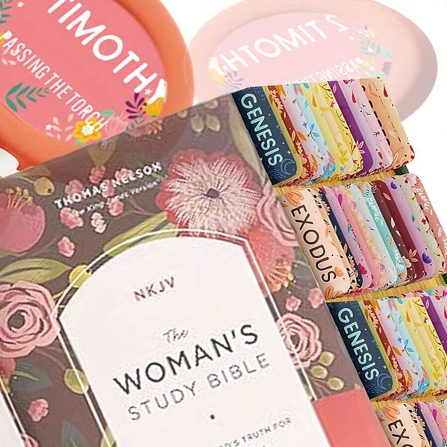 Bible Tabs Pastel Bloom - Soul Nourishing Book Summaries - 66 Peel-And-Stick Laminated Bible Tabs Large Print,Books Of The Bible Tabs For Women Study Bible, Bible Book Tabs,School Supplies,Back To School