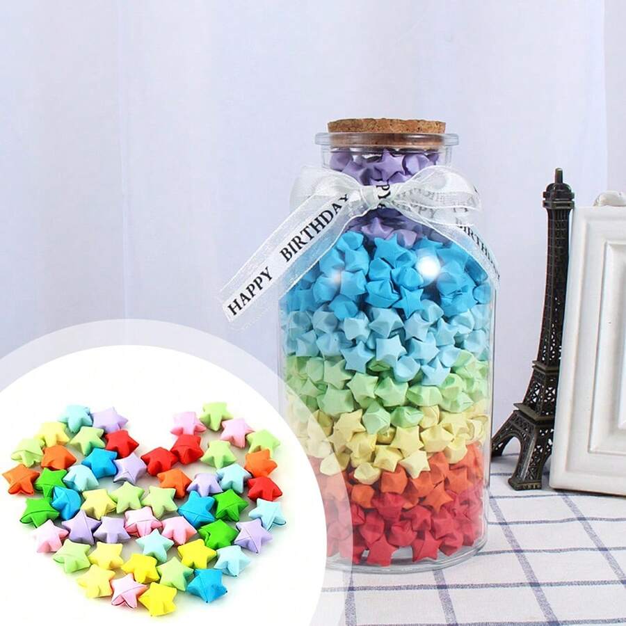 100PCS Origami-Lucky Stars Colorful Premade Origami-Paper Stars Hand-Made 3D Wish Star For DIY Projects