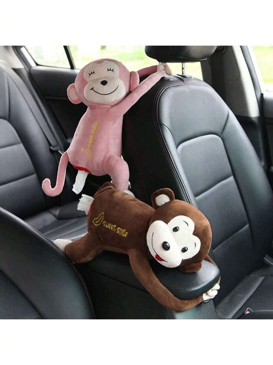 1pc Paper Towel Box For Both Home And Car, Car Mounted Cartoon Storage, Car Interior Decoration, Cute Children's Monkey Paper Towel Draw