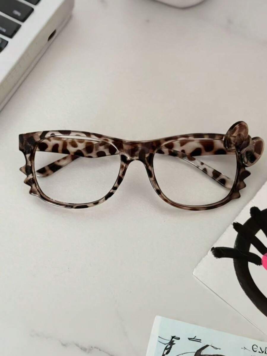 1pc Cute Leopard Print Retro Bow Glasses Frame (No Lenses), Suitable For Daily Wear, Travel, Photography