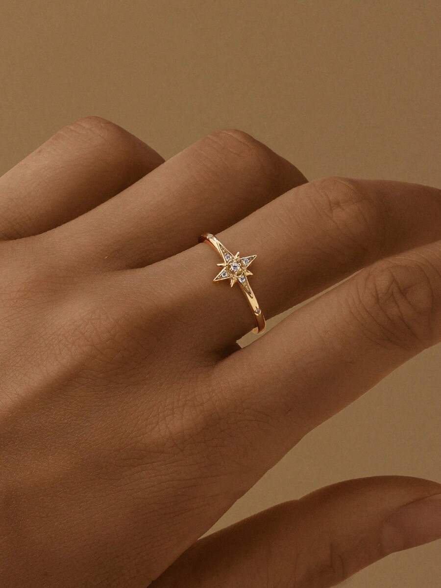 1 pièce Bague de fiançailles en argent sterling 925 à motif étoile octogonale, bandes éternité en cubic zirconia cubique, bague de mariage promesse pour femmes