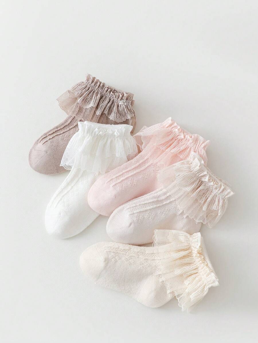 1 Par de Meias com Renda para Meninas, Meias de Bebê Finas e Respiráveis, 100% Algodão, Primavera/Verão