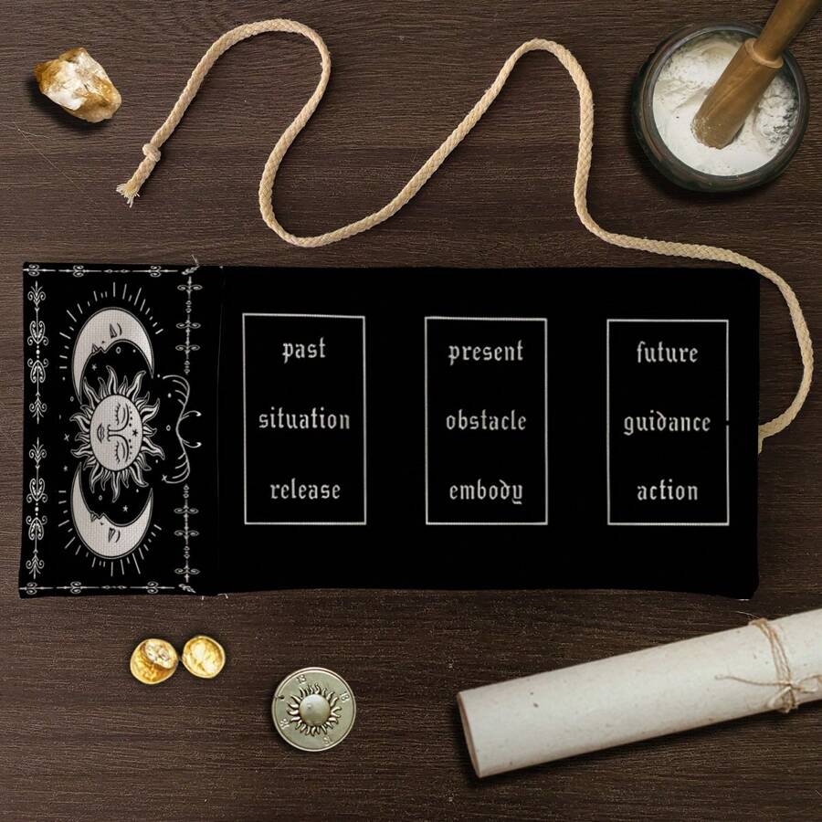 1pc Sun & Moon Tarot Storage Bag With Divination Tools - Black Polyester Fiber Gift Pouch, Suitable For Witchcraft, Astrology Items, And Holiday Parties