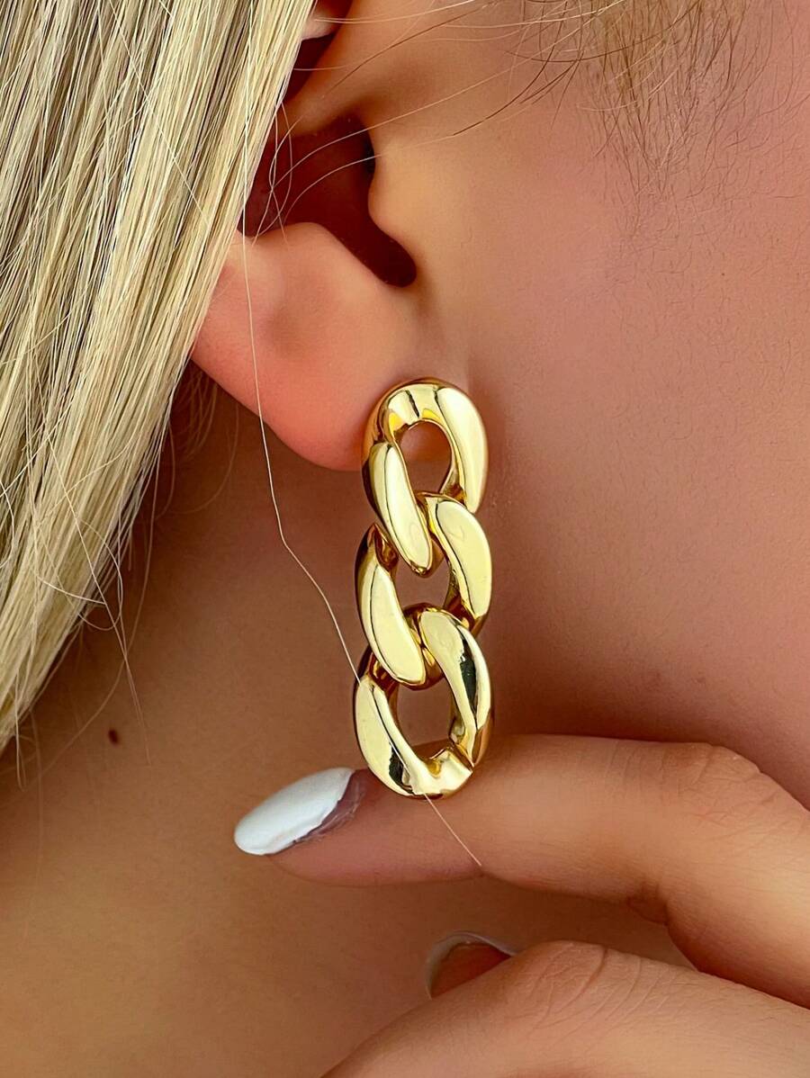 1 Pair Geometric Minimalist Chain Style Earrings For Women, Suitable For Fashionable Girls, Runway, Street Shoot, Party Jewelry