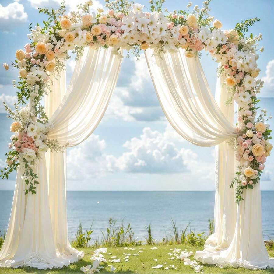 1 pièce Drapé d'arche de mariage en tissu tulle blanc transparent, rideau tulle pour fond de cérémonie de mariage, fête d'anniversaire, décoration de plafond