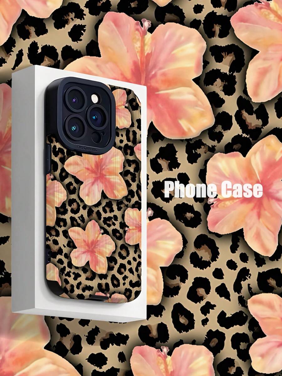 1 Stück pinke Blumen Leoprint Kunstleder Schutzhülle kompatibel mit 16/16 Plus/16 Pro/16 Pro Max