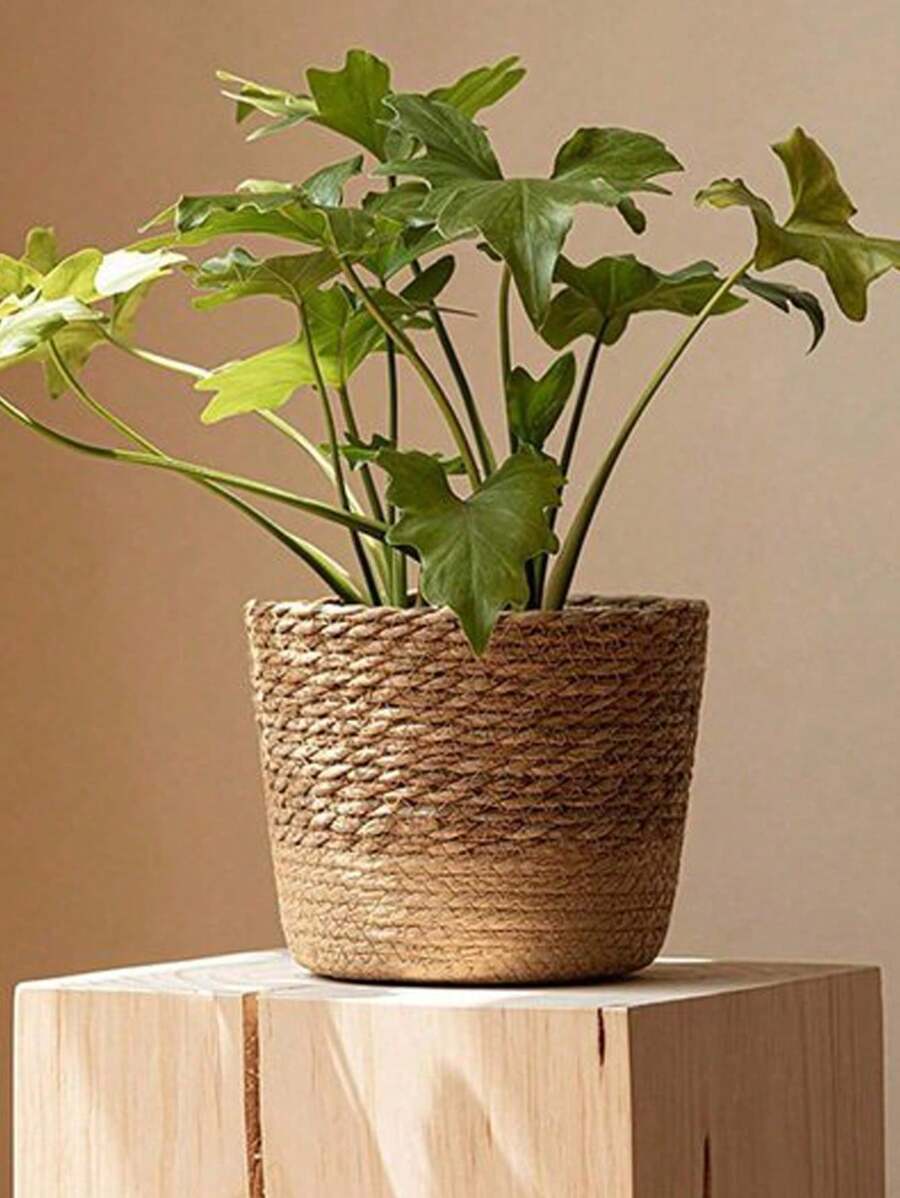 1 pièce Panier en paille pour plantes, Pot en rotin tissé d'intérieur, Panier de plante décoratif pour la maison, Doublure en plastique étanche pour la décoration de jardin intérieur et extérieur