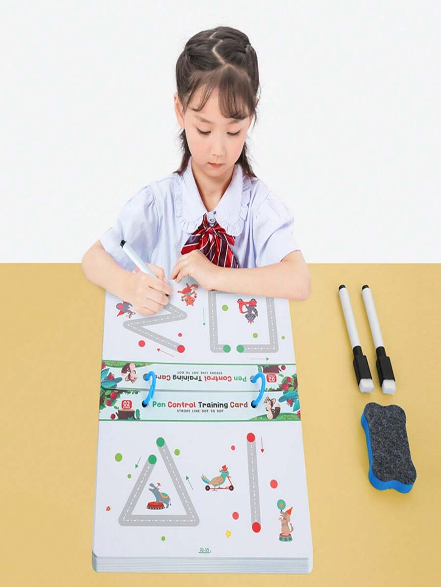 Erasable Pen Control & Concentration Training Set - Color Shape Math Match Game, Brain-Boosting Reusable Magic Tracking Book, No Batteries Required,Back To School