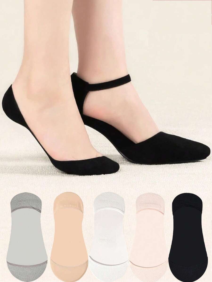 Chaussettes bateau invisibles pour femmes d'été, double couche, sans tige, en silicone antidérapant, à faible col, fines pour talons hauts