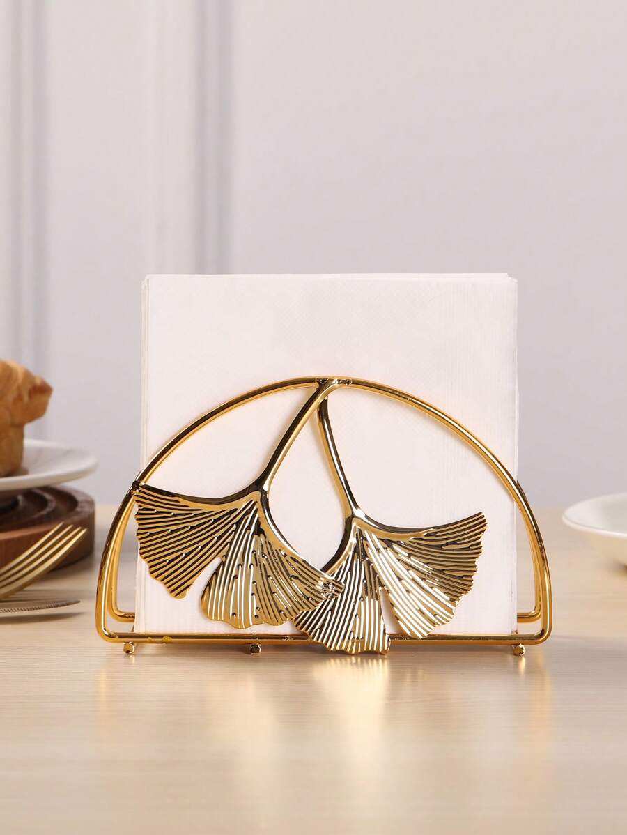 1 Stück eleganter, minimalistischer Tissue-Box-Halter aus Eisen und Edelstahl mit Ginkgo-Blatt-Design, dekoratives Accessoire für Esszimmer, Couchtisch, geeignet für Zeremonien und Hochzeitsdekoration, perfektes Urlaubsgeschenk, Hotel-/Café-Servietten-Spender