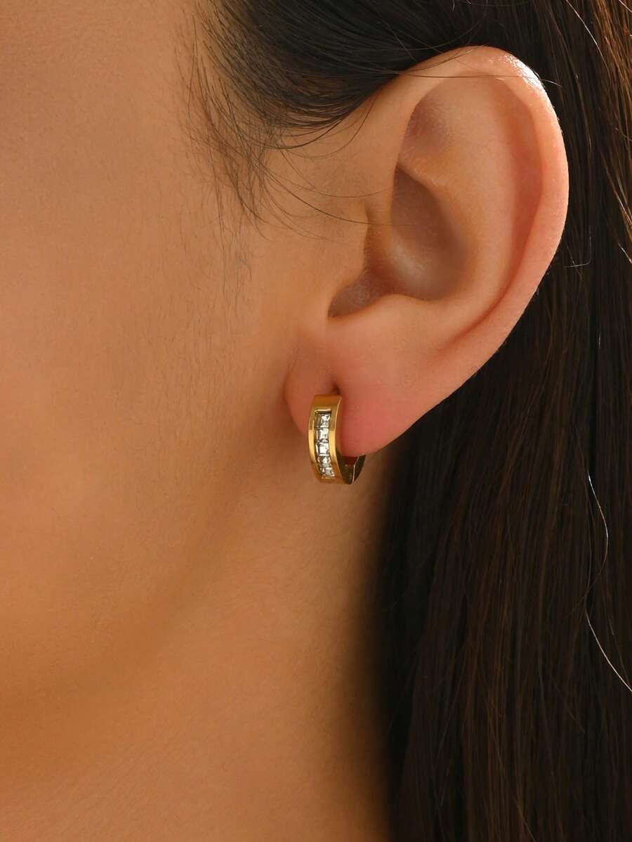 1 Par de Brincos Quadrados Pequenos com Cristal, Estilo Europeu/Americano, Brincos Minimalistas Fashionáveis, Presentes de Joias Elegantes