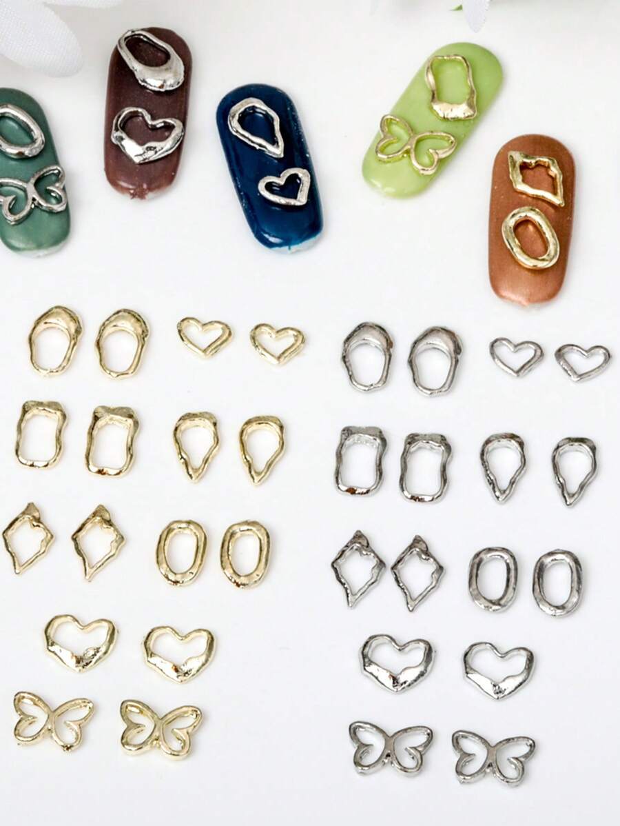 120 pezzi Charm per unghie con cornice, Charm per unghie gotiche in 3D con cornice traforata, Gioielli per unghie in metallo oro e argento, Decorazioni per unghie per accessori fai-da-te per manicure