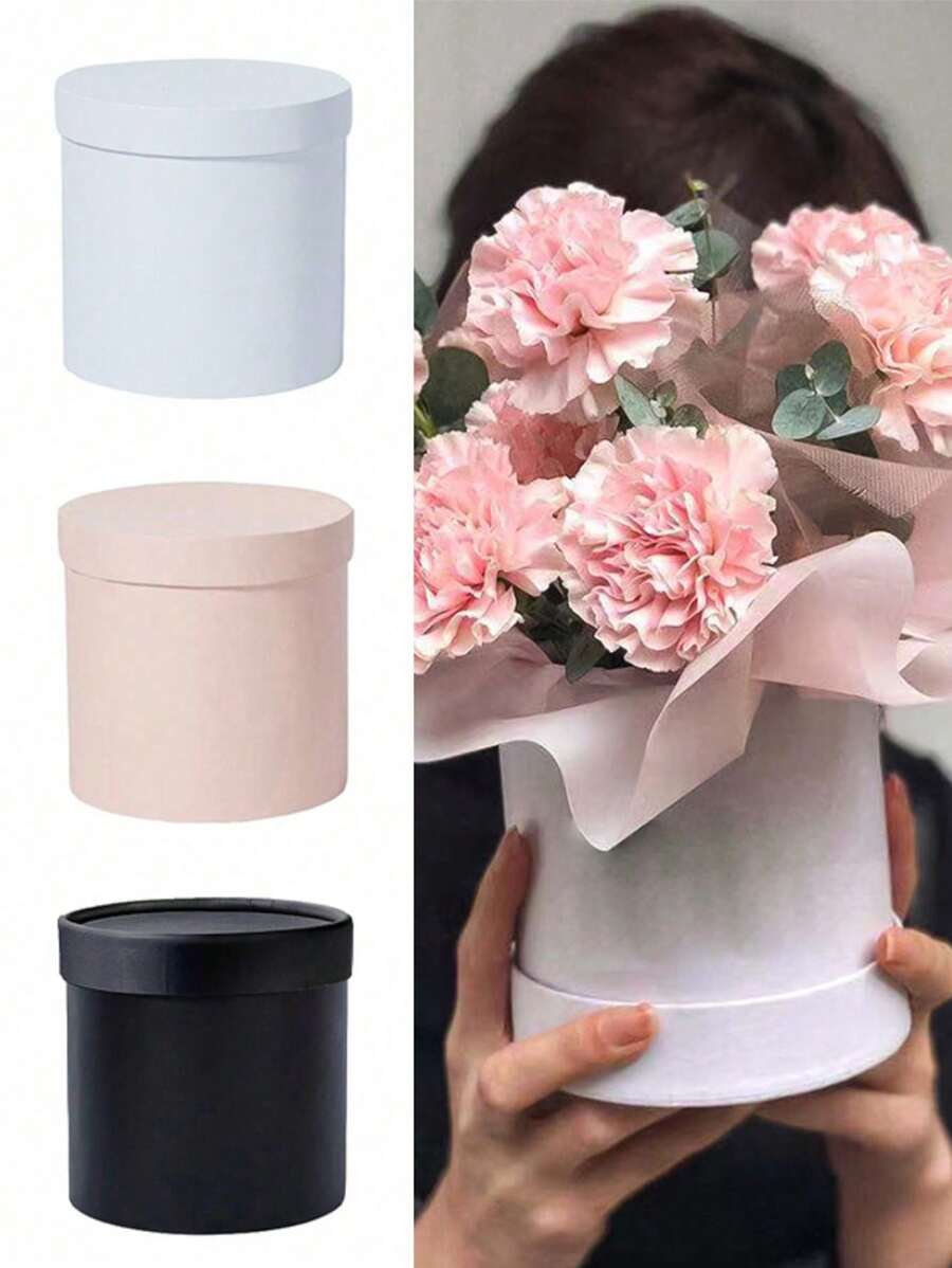 1pc Mini Flower Packaging Box For Mother's Day, Round Flower Portable Cylinder, DIY Hugging Flower Bucket, Gift Box (Randomly Send White And Black Colors Inside The Flower Bucket)