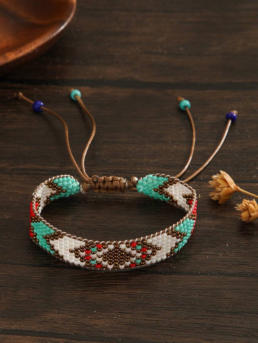 Handgemaakte kralenarmband, gevlochten kralenarmband in boho-stijl, vintage geweven armband met gemengde kralen in meerdere kleuren voor dames, modieuze kralenarmband, geweven armband in retrostijl, veelzijdig voor dagelijks gebruik, vakantie en als cadeau