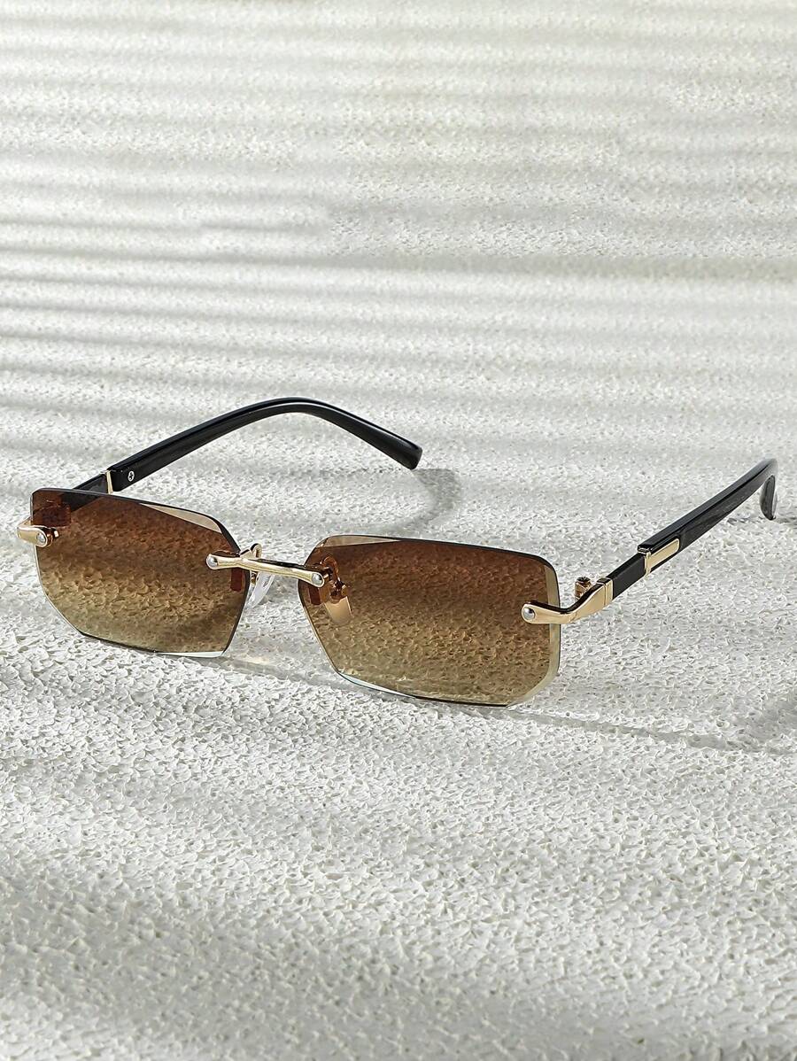1 par de gafas de sol cuadradas sin montura con estilo de moda, unisex, clásicas y casuales para uso diario, playa de verano, conducción, campamento, adecuadas para estilo Y2K, para todas las estaciones