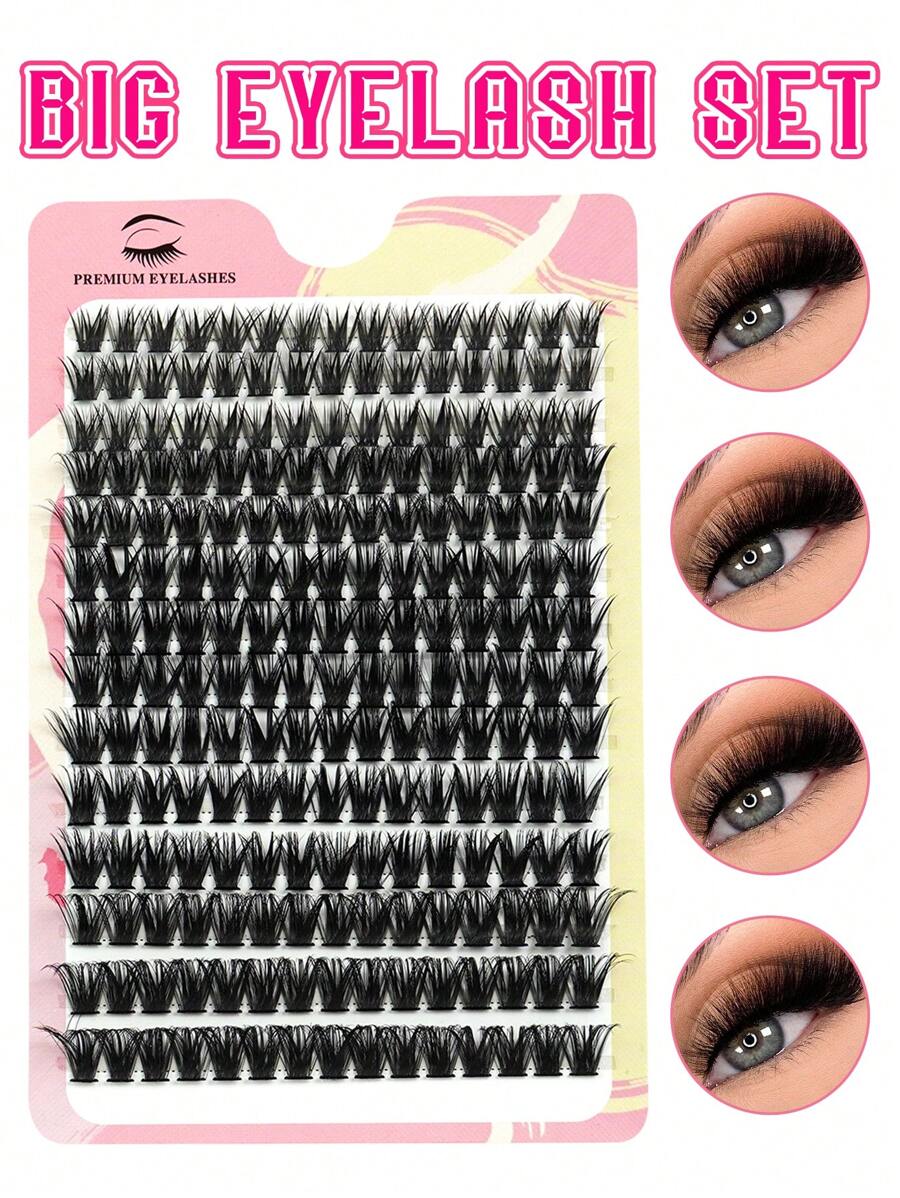 Conjunto de extensiones de pestañas postizas de 210 piezas de gran capacidad, tipo C-Roll esponjoso, grueso, suave y ligero. Pestañas postizas fáciles de usar, fáciles de pegar, fáciles de cargar y fáciles de usar en los ojos.
