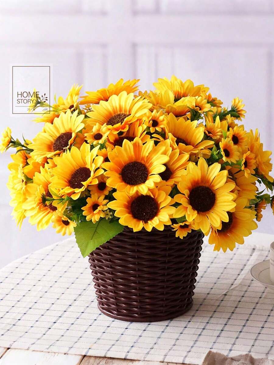 3pcs Simulated Sunflower Bouquet, 13 Sunflower Flowers With Neat Leaves And Stems, Colorful And Smart Simulated Sun Bouquet, Pastoral Style Home Decoration, Garden Flower Decoration, Photography Props, Suitable For Home Living Room Bedroom Kitchen, Wedding, Hotel, Restaurant, Company Front Desk, Campus, Dormitory