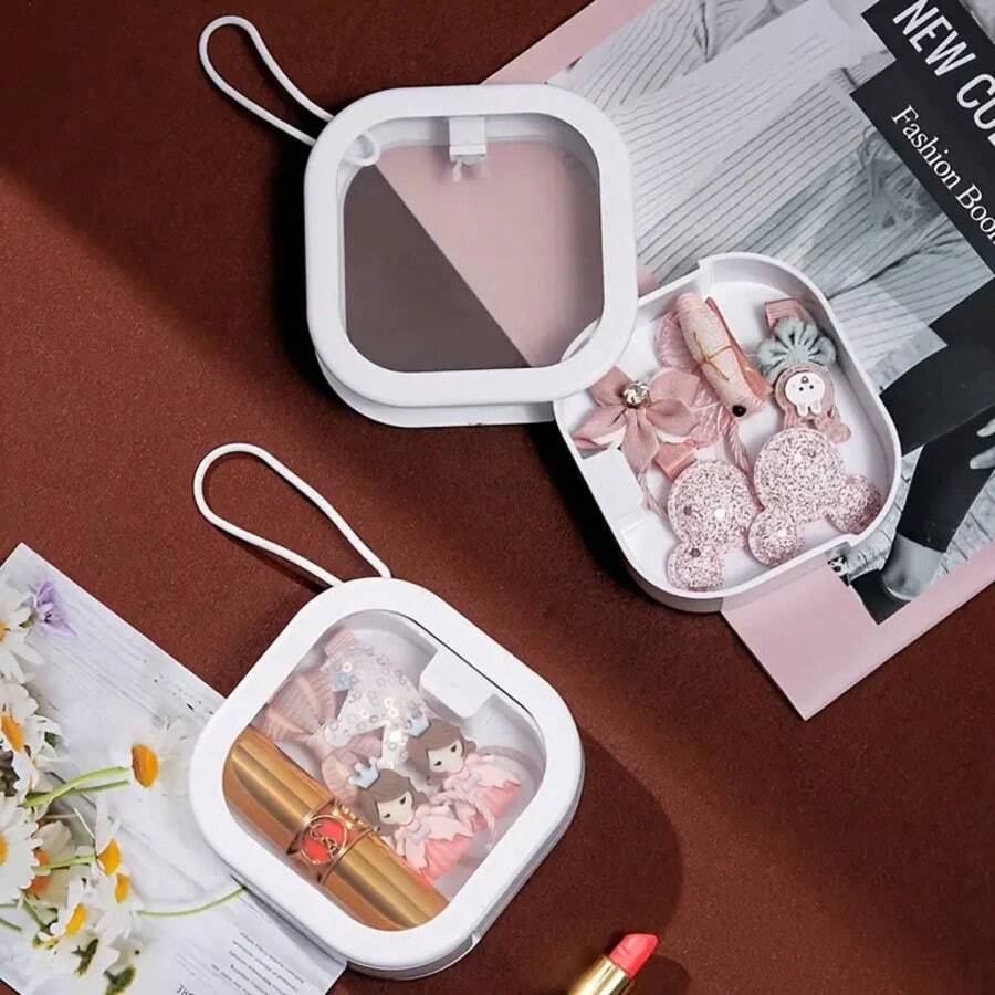 1 Stück tragbarer Reiseroller Schmuckkoffer, Aufbewahrungsbox für Haraccessoires und Kosmetik, multifunktionale Aufbewahrungsbox, Mini Kleinformat leicht zu tragen, Aufbewahrungsorganizer für Frauen, Reiseartikel, Rückkehr zur Schule