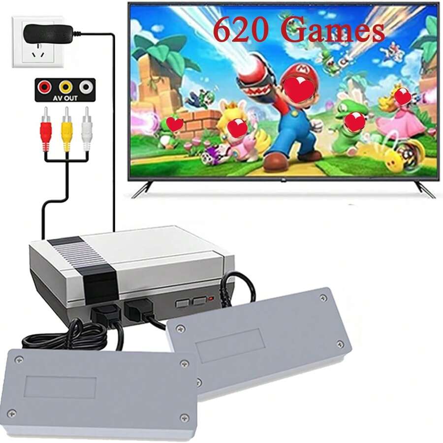 Retro Game Console With 620 Classic Edition Games,Classic Mini Handheld Video Game Console With Dual Controllers,AV Output,Plug And Play TV,Nostalgic Gift For Kids And Adults,Gray