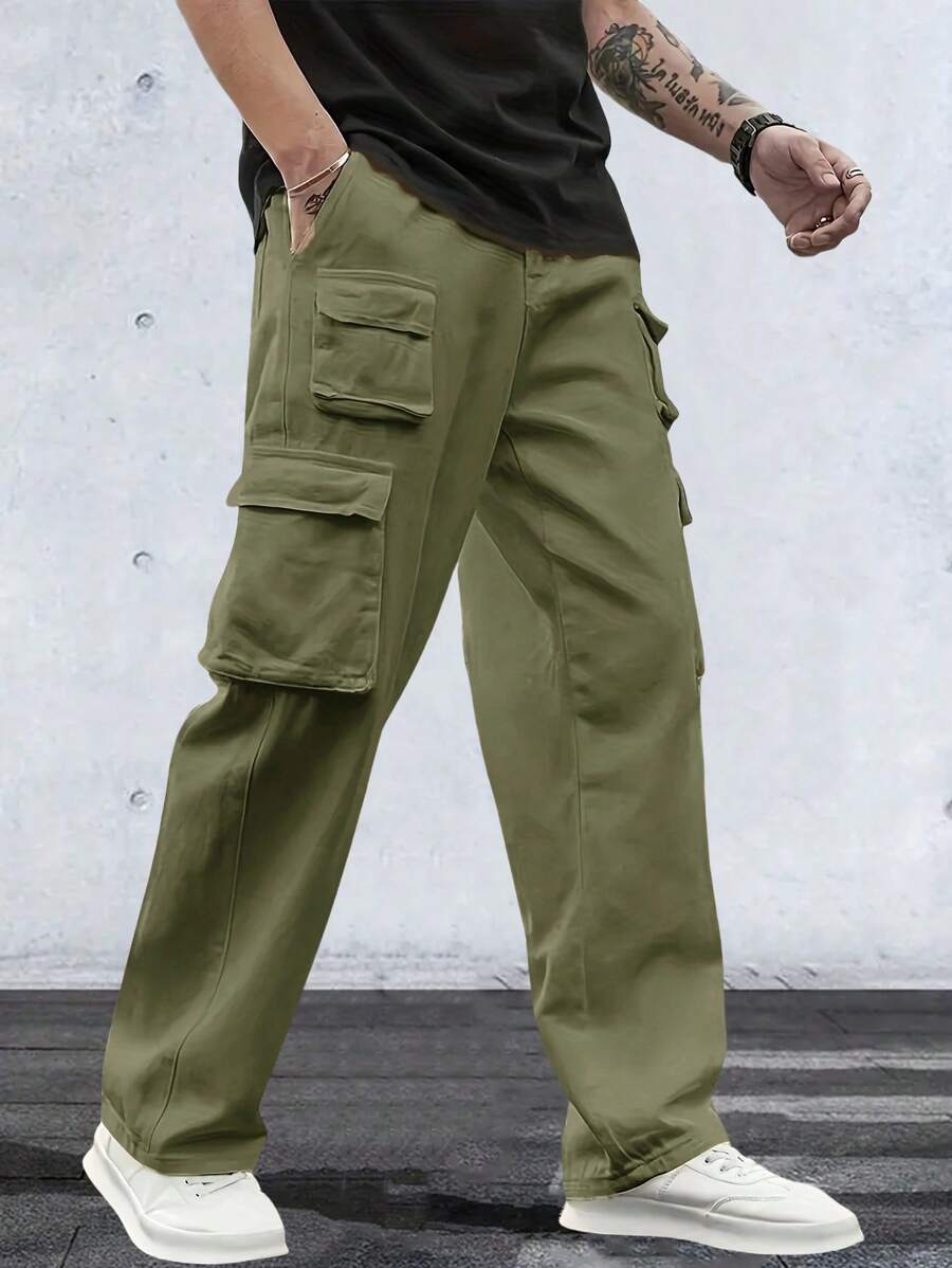 1 Piece Men's Solid Color Work Trousers With Multiple Pockets, Suitable For All Seasons, Wear Pocket Work Trousers For Ordinary Street Outings, As A Gift For Husband Or Boyfriend