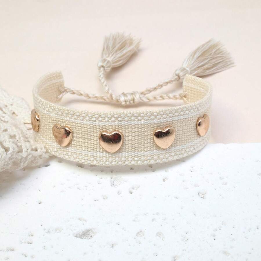 1 Stück handgemachtes Boho Makramee-Armband mit Herz und Quasten, verstellbar, geeignet für Freunde, Familie, Studenten, Feiertagsgeschenke, Party, Reisen, Hochzeitsbekleidung