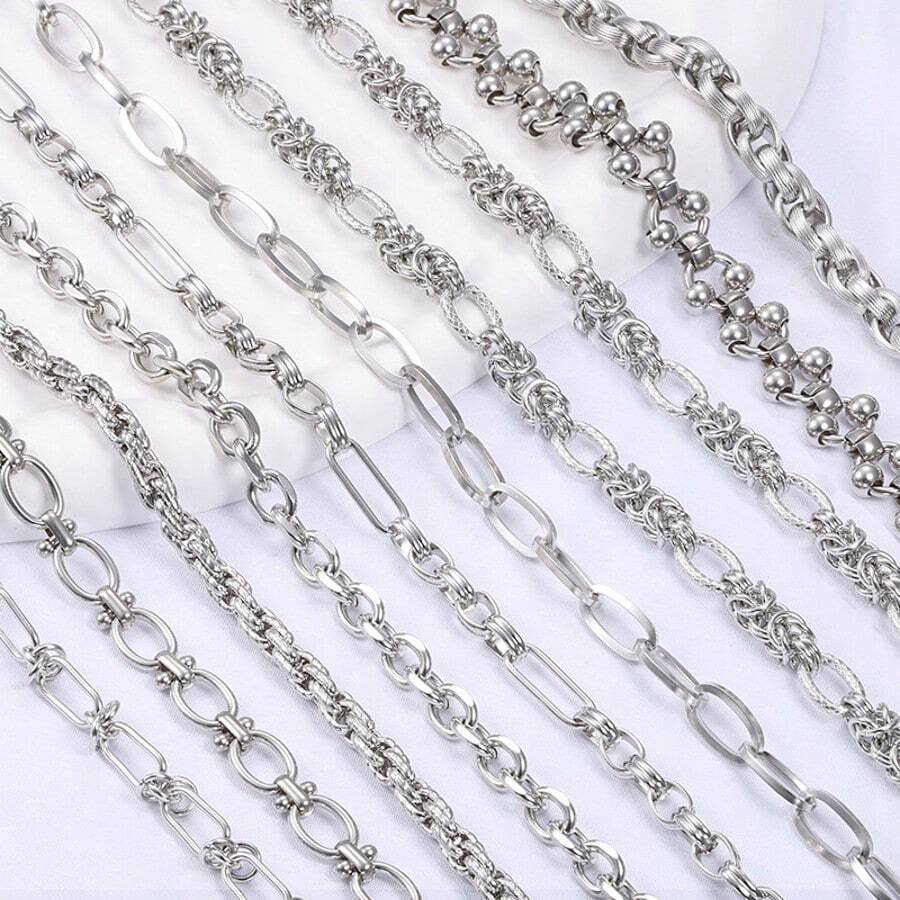 1 Meter modische Edelstahlkette in Silber, geeignet für DIY Halsketten, Armbänder, Schmuckherstellung