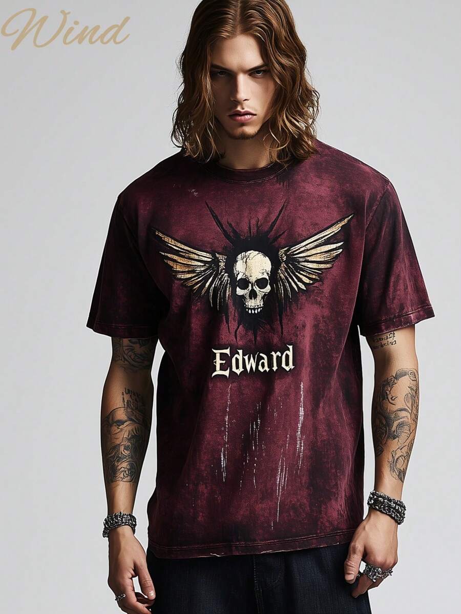 Men's Summer Blood Storm Flying Skeleton 3D Print Round Neck Short Sleeve T-Shirt, Casual Sports Comfortable Loose, Suitable For Sports, Casual, Home Gathering