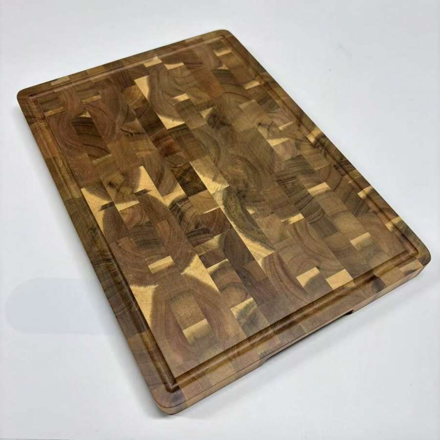 1 pieza Tabla de cortar de madera, tabla de cortar de bloque de carnicero de madera de acacia duradera con ranura profunda para el jugo e asa integrada, apta para carne, verduras y frutas, regalo de cocina