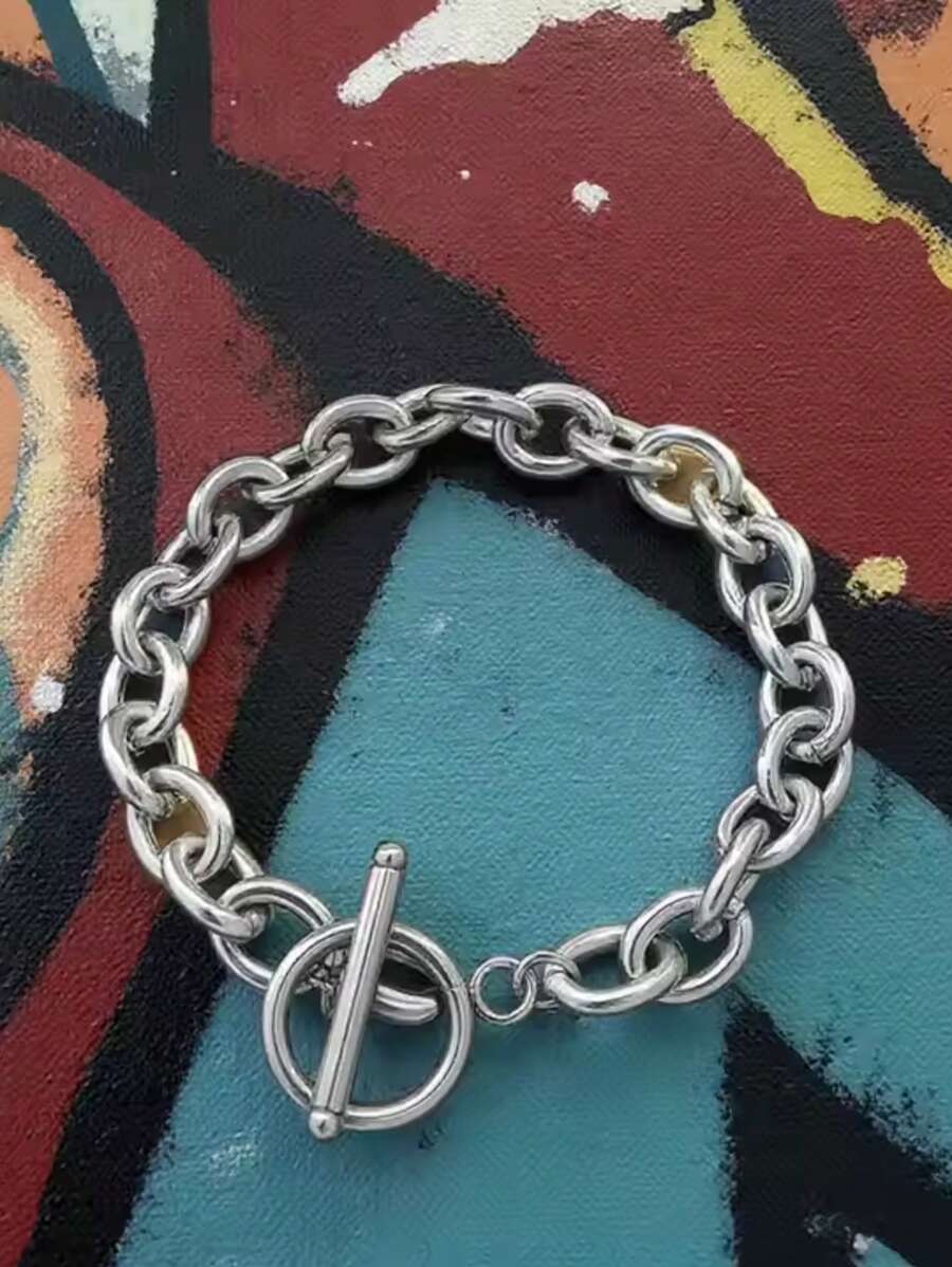 1 pieza Pulsera con forma de O de acero inoxidable elegante, apta para uso diario de hombres