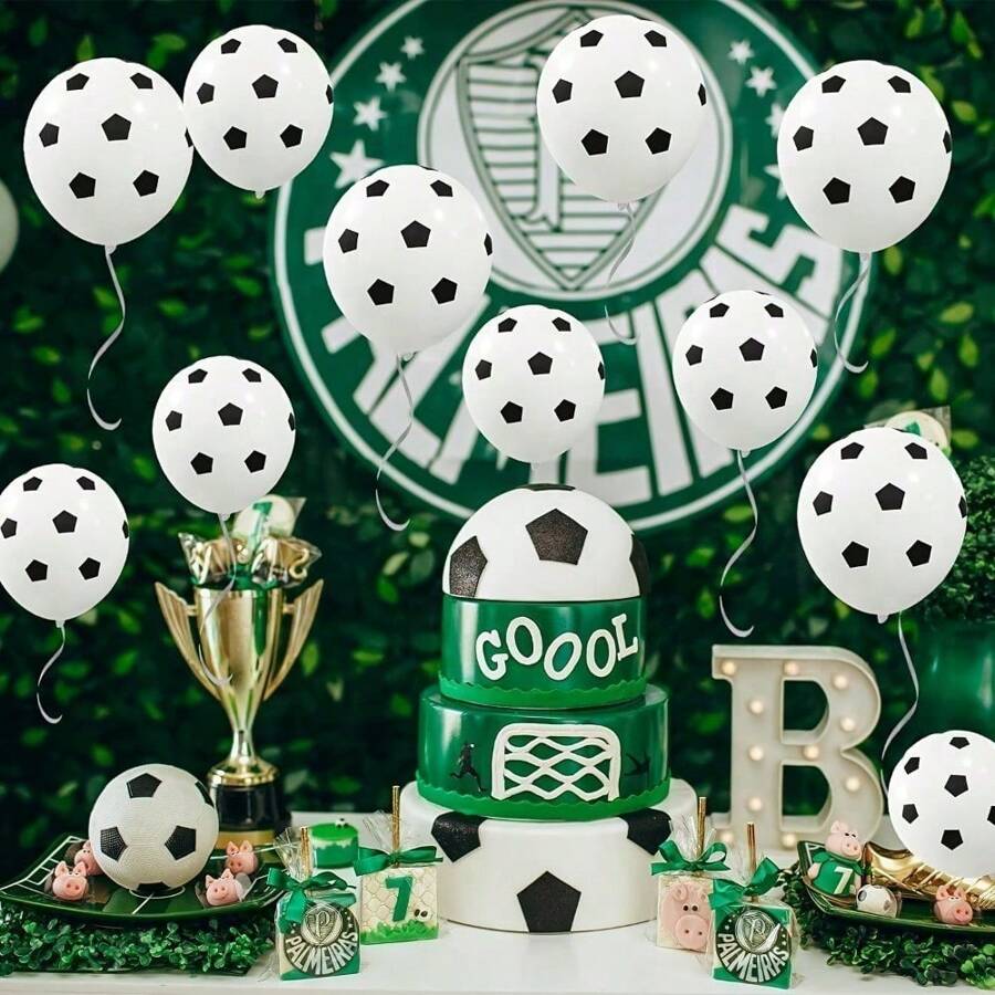 About 100pcs White Soccer Ball Latex Balloons, 12-Inch, Helium-Ready, Ideal For Youth Birthday & Sports Events, Durable Party Decorations