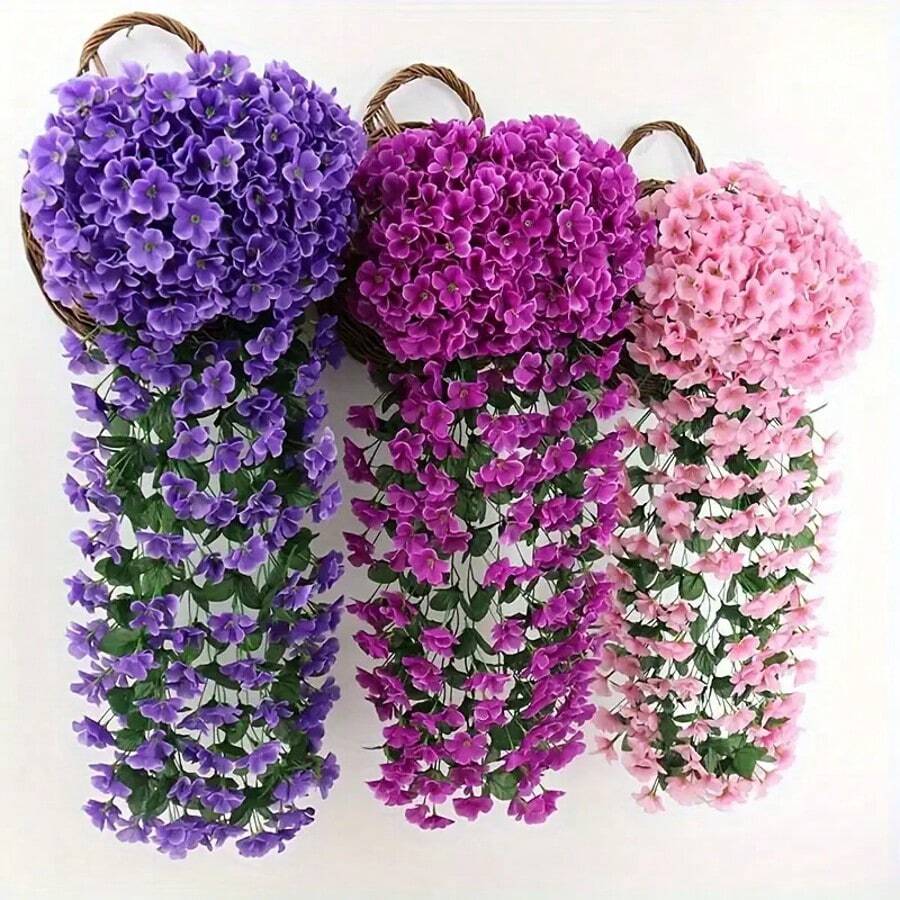 1pc 85cm Artificial Hanging Flower Decor, Decorative Lifelike Violet Evergreen Vine For Outdoor Home Wedding Garden Hanging Basket, Suitable For Halloween And Christmas