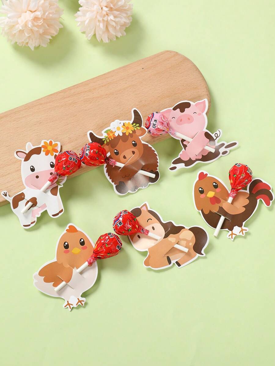 48 pièces Papier à sucette thème animaux de ferme rouges, carte d'emballage de sucette à motif animaux de ferme rouges, sac d'emballage de sucette pour anniversaire, sac cadeau pour fête d'anniversaire, décoration de sucette pour fête de bébé, sac de décoration de table pour fête d'anniversaire