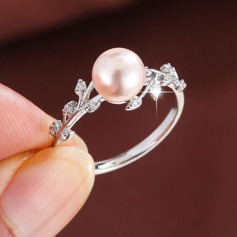 Elegant Copper Ring For Women With Branch And Leaf Design, Synthetic Zirconia, Versatile For Daily Wear & Gift Giving, All Seasons Suitable