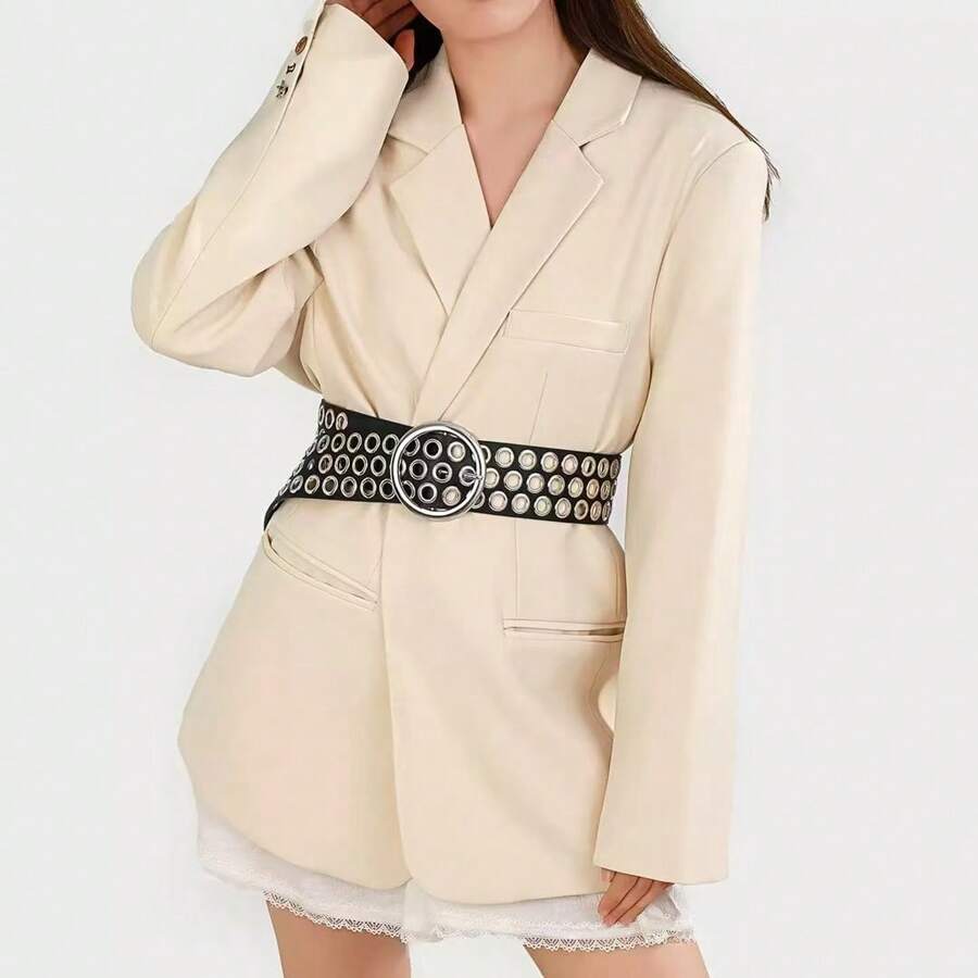 Fashion Rivet Decor Waist Belt With Vintage Distressed Look, Casual Accessory For Women, Coffee Color