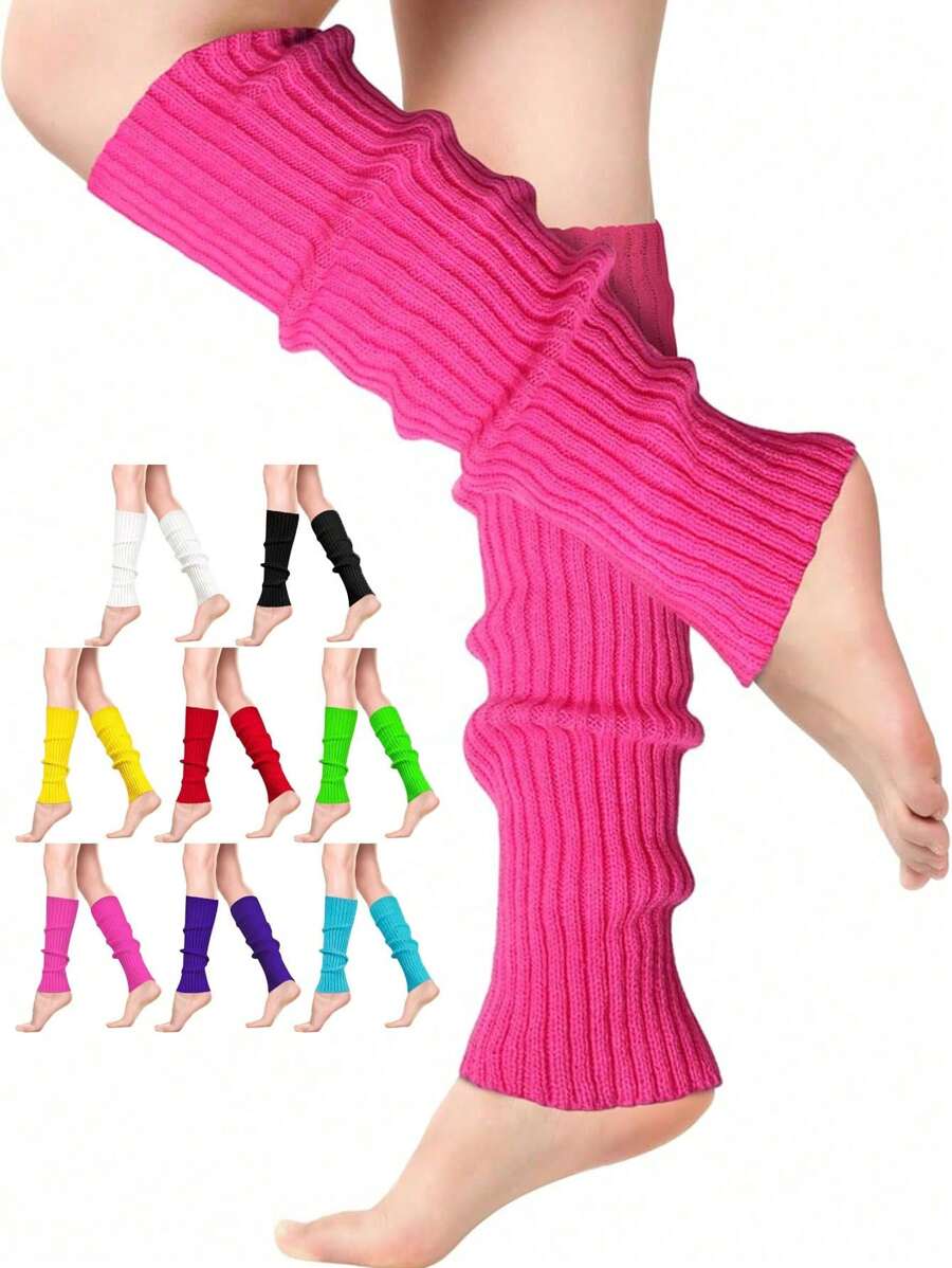 1 par de calentadores de piernas tejidos para mujer - unicolor hasta la rodilla, ideal para actividades deportivas