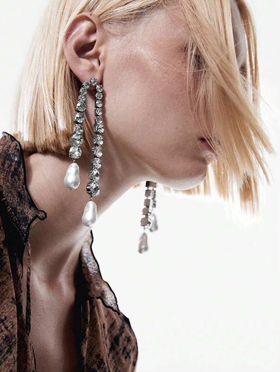 Stilvolle Fransen Ohrringe, modisches, einfaches Design mit Strass und Perlen, Accessoires für den Bankett-Schmuck