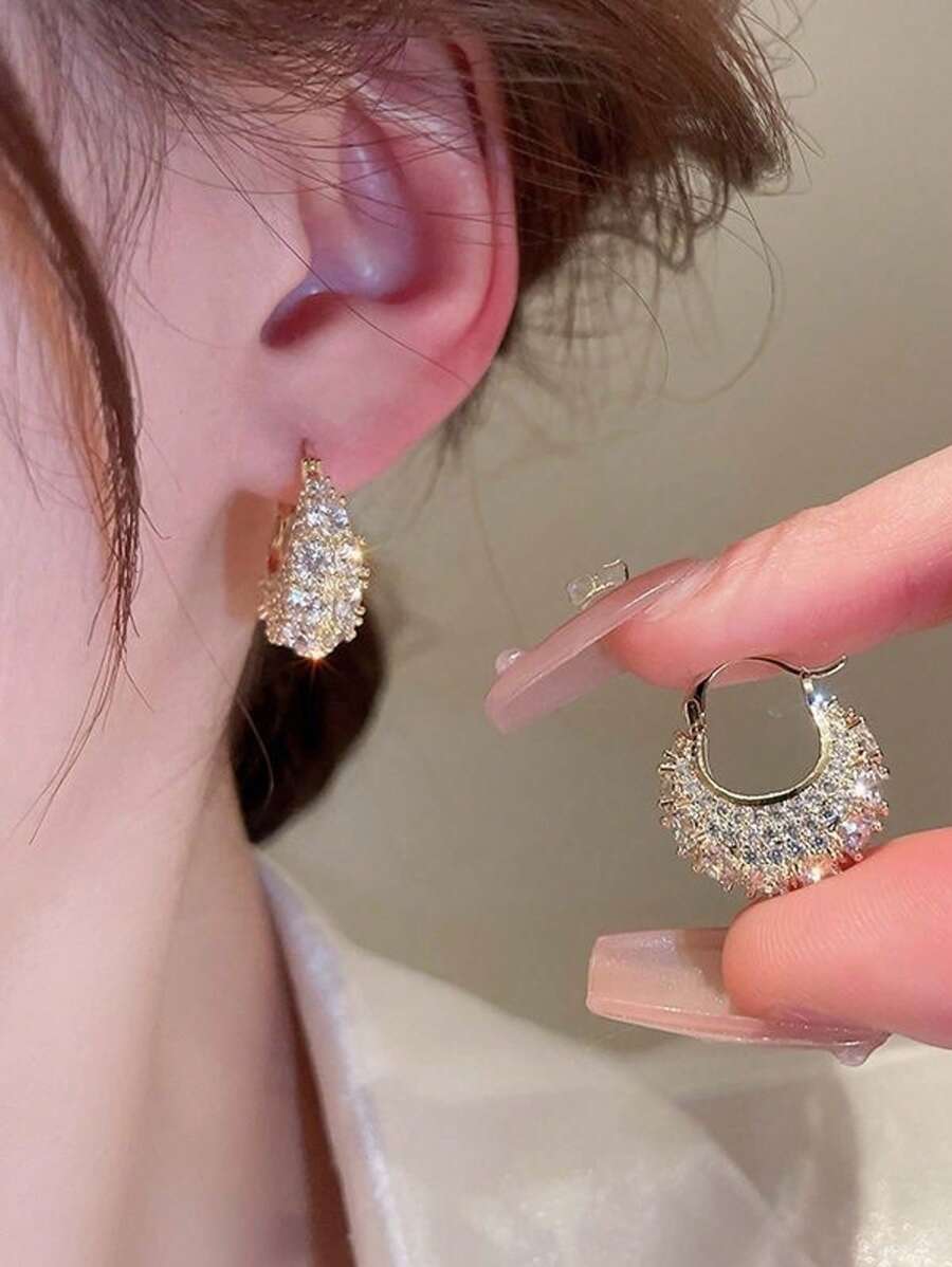 1 Pair Cubic Zirconia Studded Handbag Shaped Earrings, Unique Shiny Rhinestone Earrings Fashion Design, Luxury Elegant Zirconia Bag Charm Earrings, Versatile European And American Style Earrings For Women